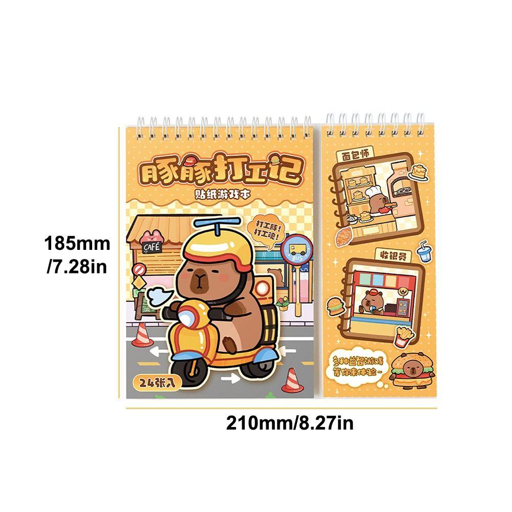 24in1 Capybara Landscape Sticker Book Miniature Scene Collection Cartoon 3D House Stickers Supermarket Bedroom PET