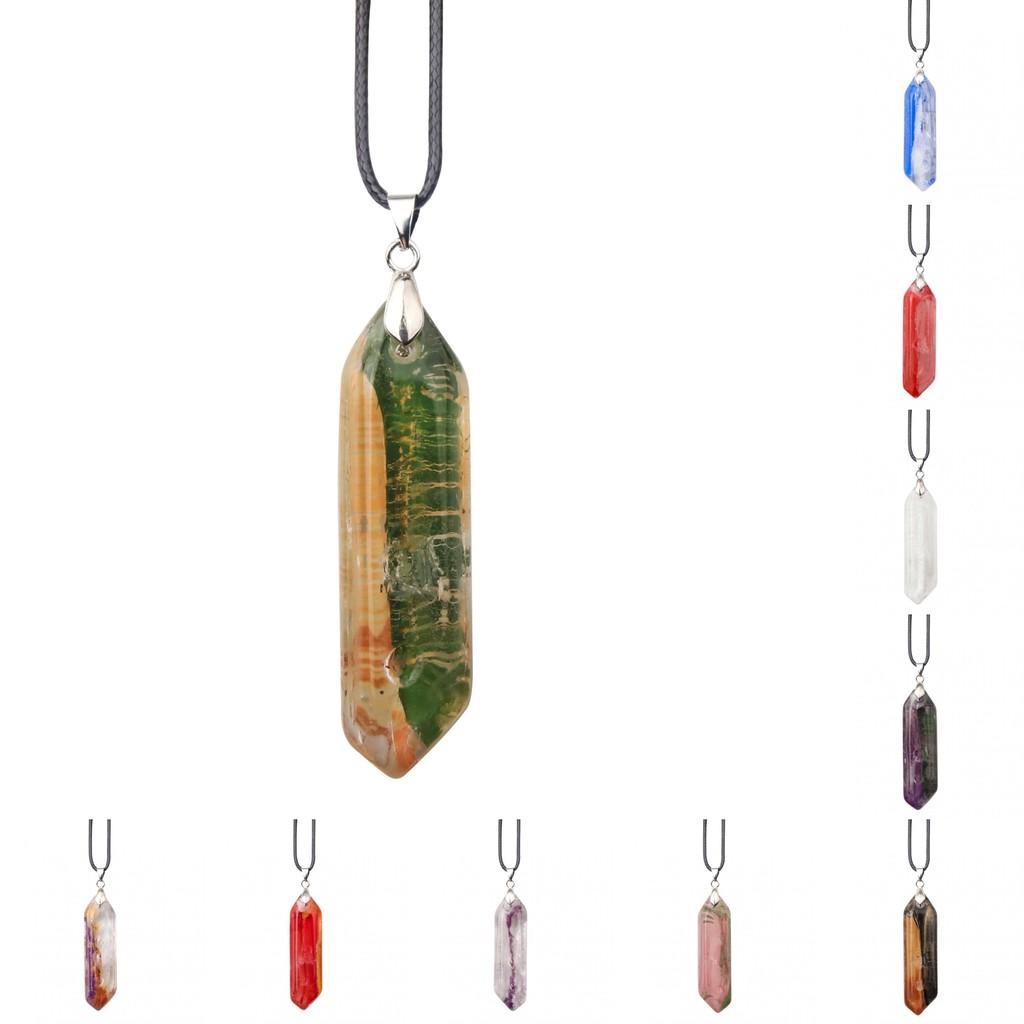Hexagon Natural Stone Necklace With Crystal Bullet Pendant For Wear Fashion