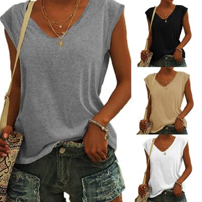 Summer T-shirt Terrific Solid Color Pullover Summer Top V Neck Loose Lady Top Summer T-shirt Daily Clothes