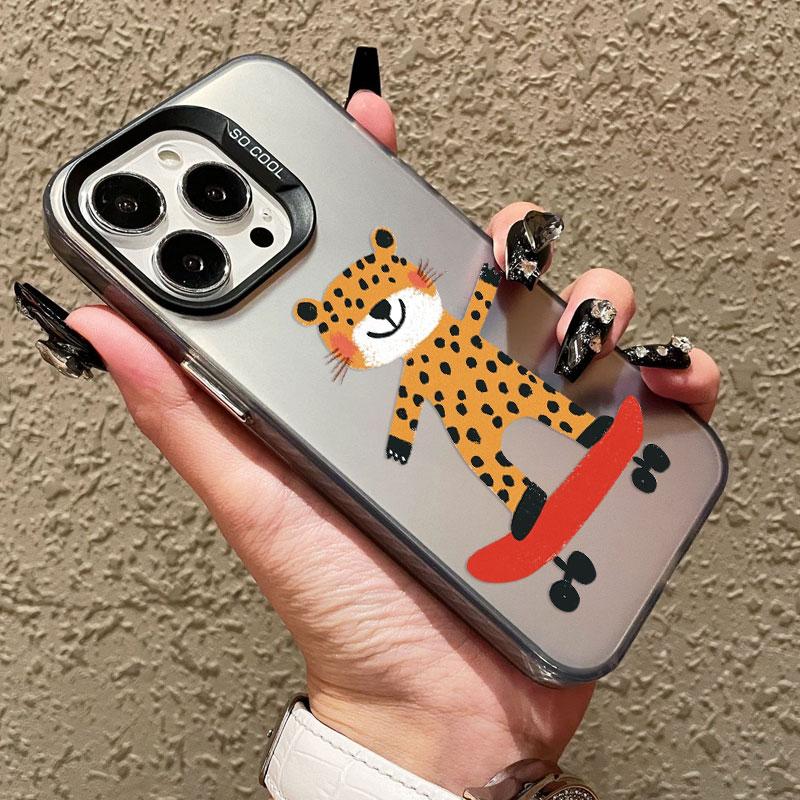 Cartoon Cool Skateboard Bear Laser Phone Case for IPhone 17 14 15 16 Pro Max Plus 12 13 Mini 11 Pro Max 17 Air Shockproof Covers