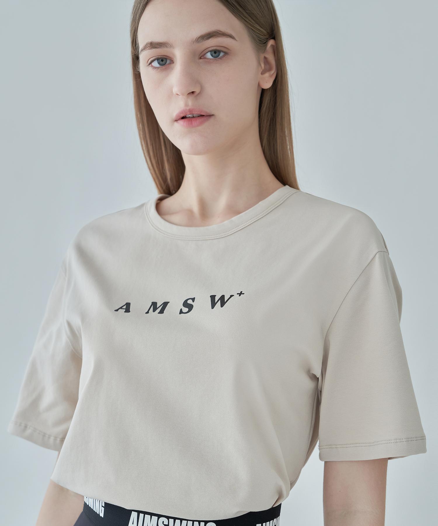 Aim Swing Oversized Logo Short Sleeve Tee _ (Beige / Green / Black) Beige/Free