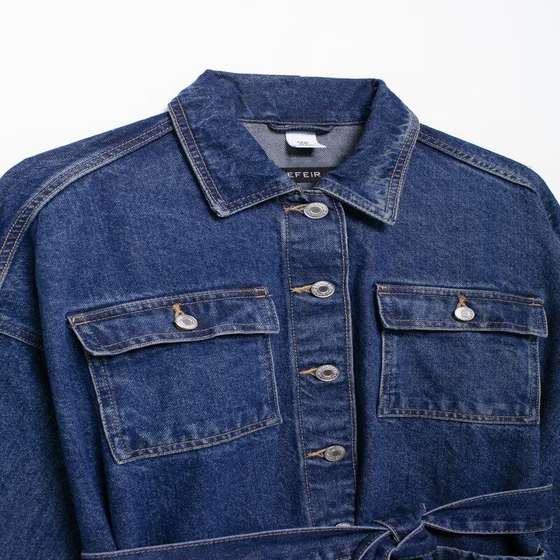 Fashion Style 2024 Autumn New Arrival Women's Clothing Easiest for Match Waist Lace-up Waist-Controlled Lapel Denim Plus Size Outwear 1208391