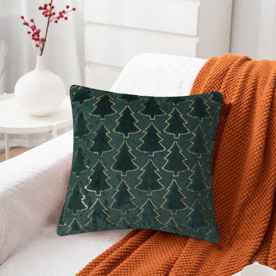Throw Pillowcase Sequin Christmas Tree Pattern Hidden Zipper Closure Pillow Cover Bedroom