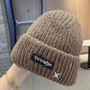 Letter knitted hat women's autumn and winter versatile big head circumference warm ear protection wool hat showing face small hat thickened