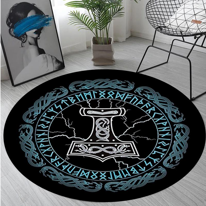 Vegvisir Viking Compass Circular Rug - Office Decorative Carpet For Living Room Bedroom Door Mat Floor Rug Computer Chair Area Rug