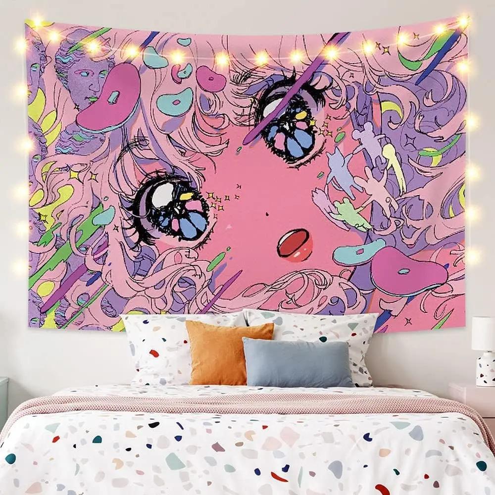 Y2K Steam Wave Culture Kawaii Anime Girl Printed Tapestry Wall Hanging Cute Cartoon Style Fantasy Background Home Decoration