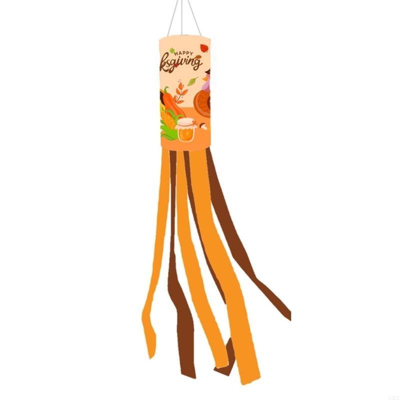 Festive Fall Windsock 28inch with Streamers for Outdoor Garden Decoration X3UC