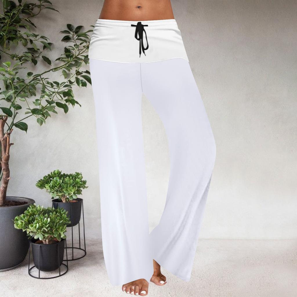 Women's Drawstring Elastic Waistband Wide Leg Color Matching Casual Pants