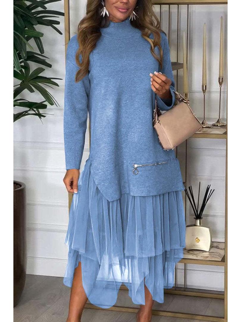

2024 Autumn/Winter Women s Casual Mesh Dress Set - European & American Style XL синій