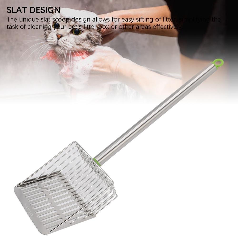 Stainless Steel Sifting Shovel Long Handle Litter Scoop Portable Slat Scoop for Chicken Pet Cat