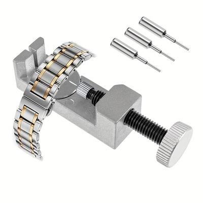Silvery Metal Watch Band Strap Bracelet Link Pin Remover Tool Kit with 3pcs Needles, Adjustable Watch Repair Tool, No Power Required