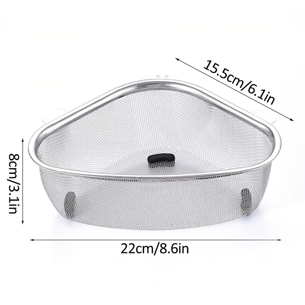 Sink Draining Basket Stainless Steel Fine Mesh Triangular Kitchen Sink Corner Strainer Basket for