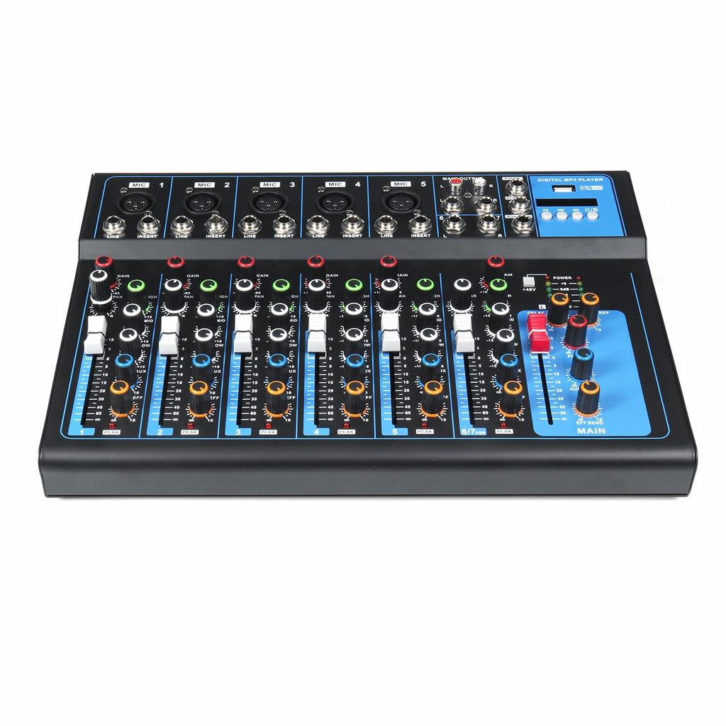 30W 7 Channel Bluetooth DJ Mic Audio Mixer Contrl Karaoke Players LED Digital Display Music Stream Karaoke KTV Match Party