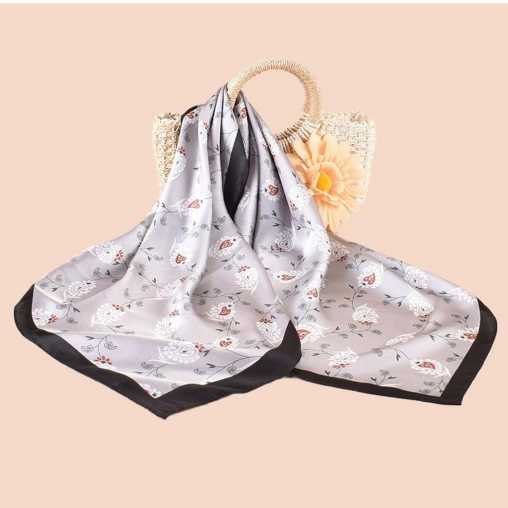 Luxury Design Satin Print Silk Scarf Square Women Neck Scarves Wrap Head Kerchief Beach Hair Band Woman Bandana Summer 70Cm