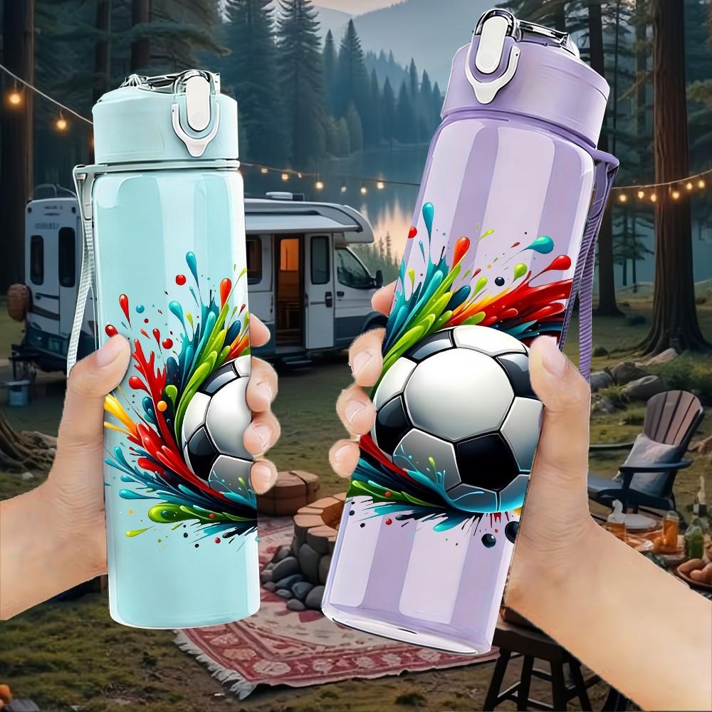 1PC Splash Soccer Ball Art Print 750ml Color Plastic Sports Water Bottle Leakproof Flip Straw Lid Suitable for Sports Office Home Use