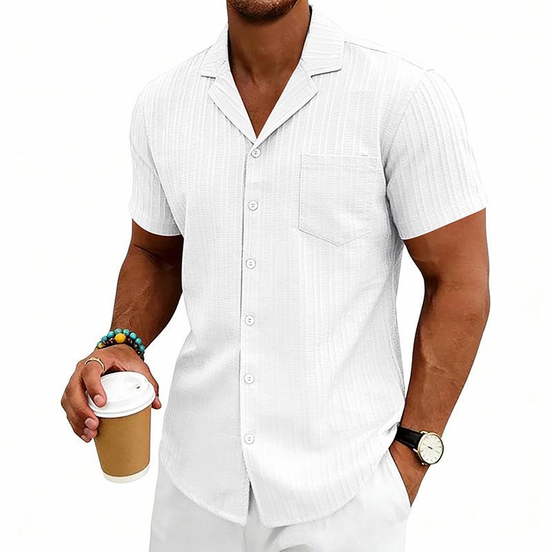 

New Summer Men s Cuban Collar Casual Simple T-Shirt Short Sleeve Tops S белый