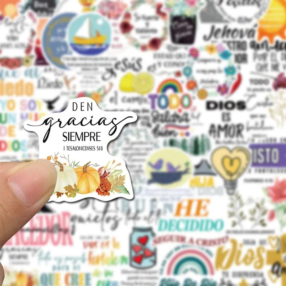 10/30/50pcs Cute Spanish Bible Phrases Stickers Aesthetic Graffiti Notebook Guitar Laptop Scrapbook Motivational Quotes Sticker