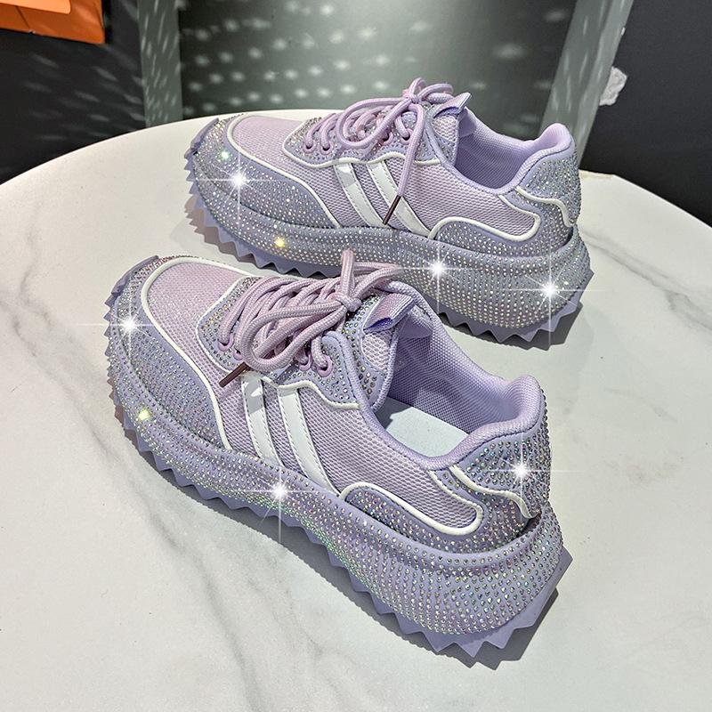 Fashion 2024Women Shoes Rhinestone Women Sneakser Diamond Breathable Luxury Designers Casual Thick Bottoms Dad Shoes Zapatos Mujer