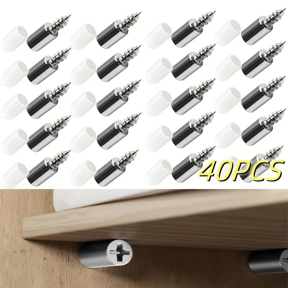 20 or 40Pcs Cabinet Shelf Support Screws–Self-Tapping Laminate Holder for Wood Panel,Furniture Shelf Fixing Fasteners,Zinc Alloy