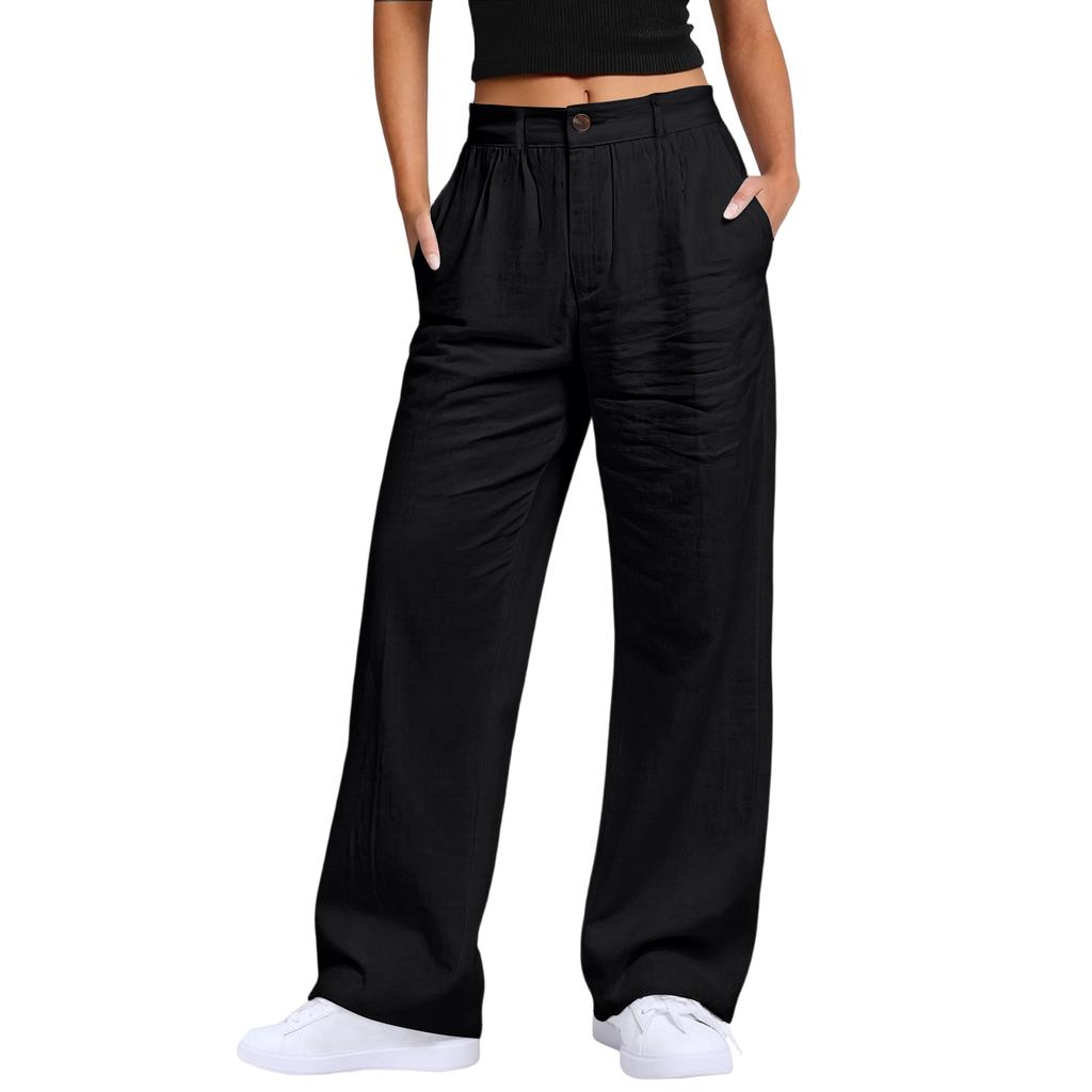 Ladies' Color Casual Fashion Breathable Loose Cotton And Linen Pants