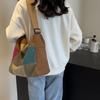Große Kapazität Nähte Kontrast Canvas Tasche Damen Umhängetasche Studentenklasse Pendlertasche