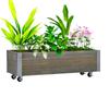 Planter On Wheels - Rectangular Planter - Irrigation Inserts, Drainage Felt Included - Metal Solid Wood, Grey