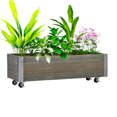 Planter On Wheels - Rectangular Planter - Irrigation Inserts, Drainage Felt Included - Metal Solid Wood, Grey