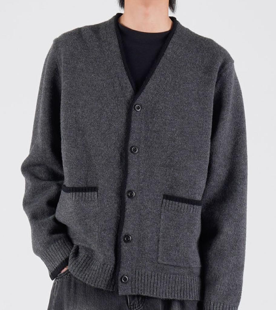 Button Seoul Wool Blend Point Line Knit Cardigan (Gray)
