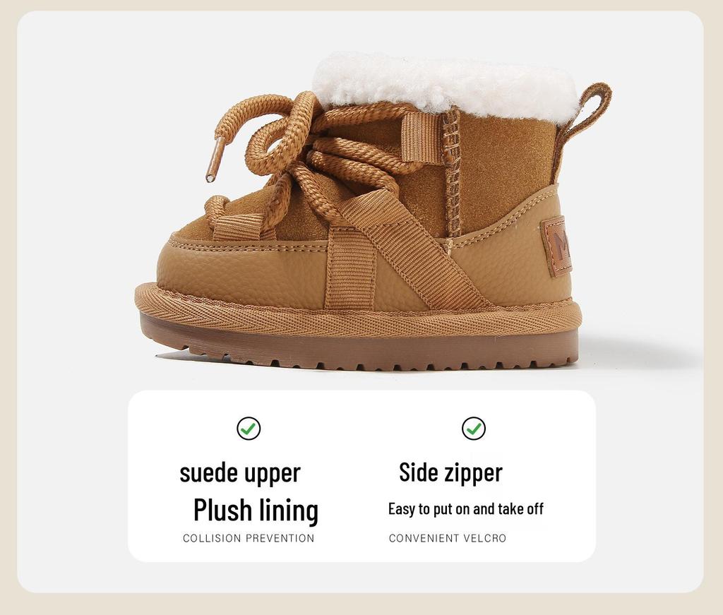 2025 Winter Korean Style Toddler Lace-up Cotton Snow Boots for Boys & Girls - Warm, Velvet-Thickened