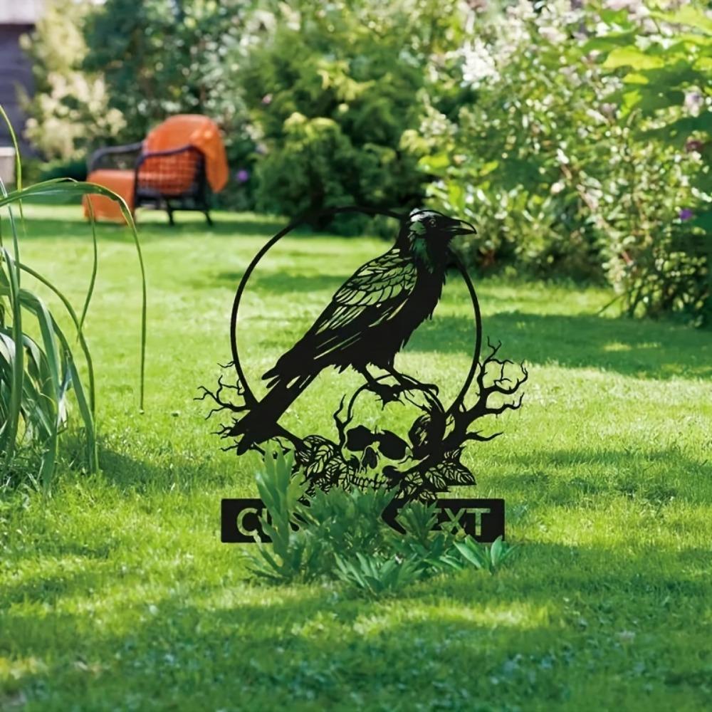Crow Skeleton Metal Wall Art Halloween Decor Gothic Home Sign Garden Porch