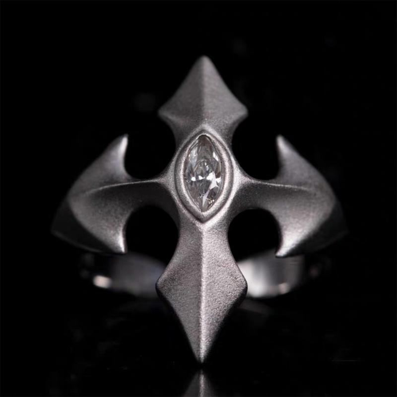 Gothic Crosses Inlaid Adjustable Band Allergy Proof Metal Ring Unisex Accessory For Concerts Night Event