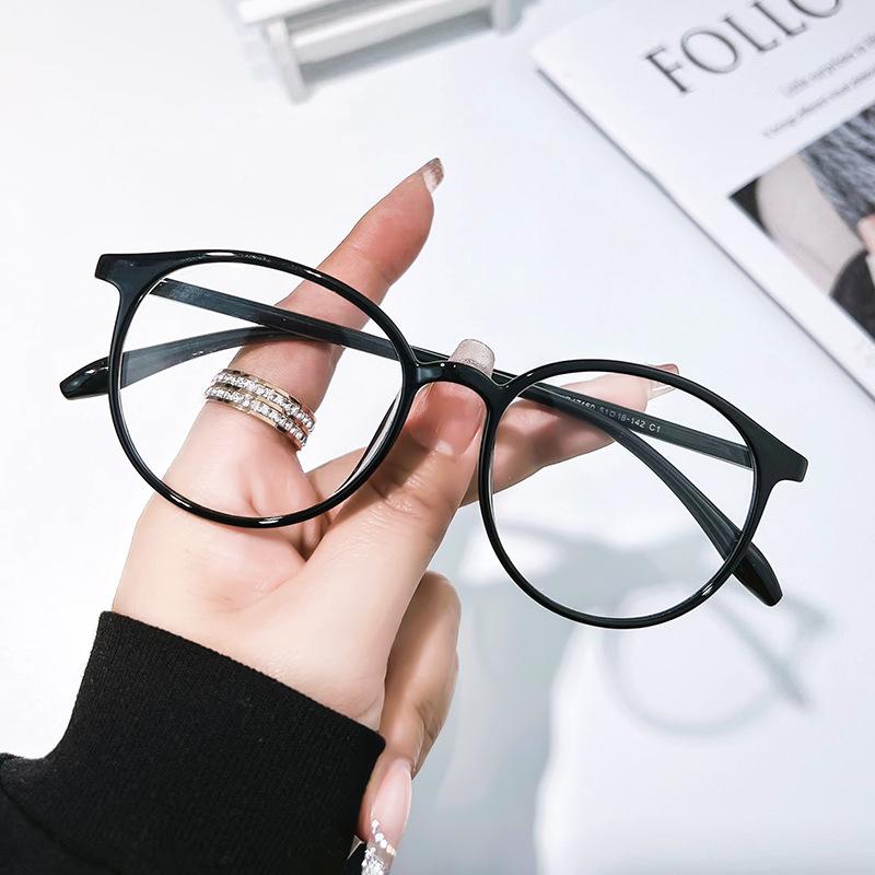 Ultra-light Glasses Frame for Men and Women, Simple Retro Round Glasses Frame, Anti-blue Light Flat Mirror, Large Frame TR90 Frame