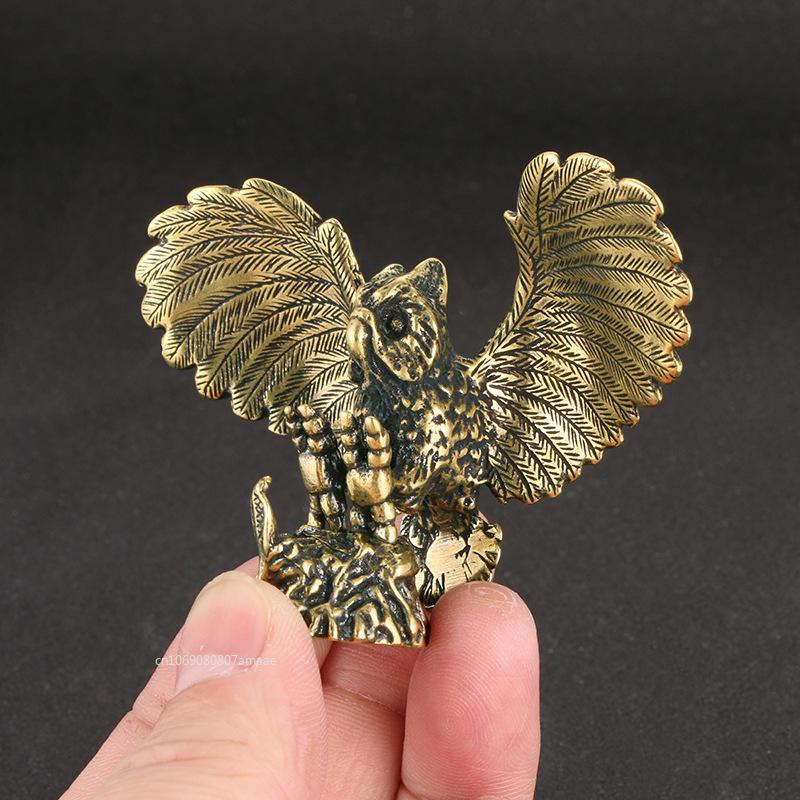 Vintage Solid Brass Owl Figurine Miniature Tea Pet Arts Crafts Desktop Small Ornament Animal Home Desk Decoration Accessories