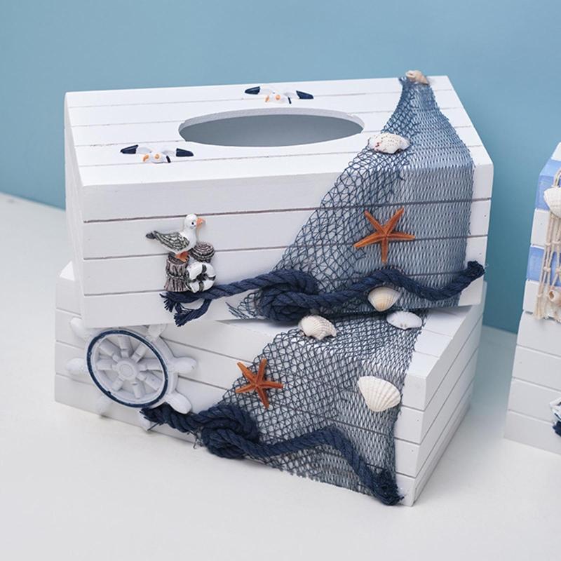 Stolní držák na kapesníky Krabička na kapesníky Středomořský styl Kryt na krabičku na kapesníky Dřevěná obdélníková krabička na kapesníky do dětského pokoje