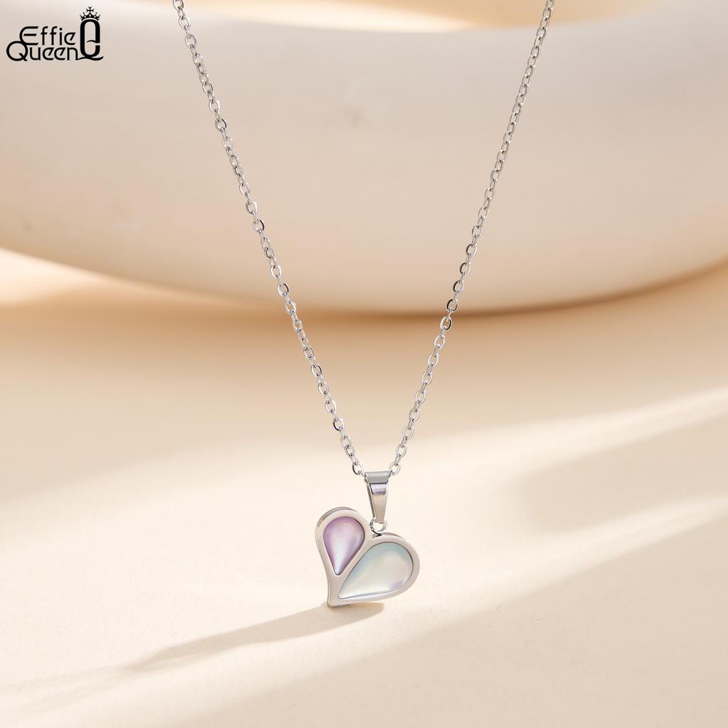 EFFIE QUEEN Stainless Steel 18k Gold Water Drop Shell Heart Pendant Necklace Romantic Jewelry for Women Valentine's Gift STMN10