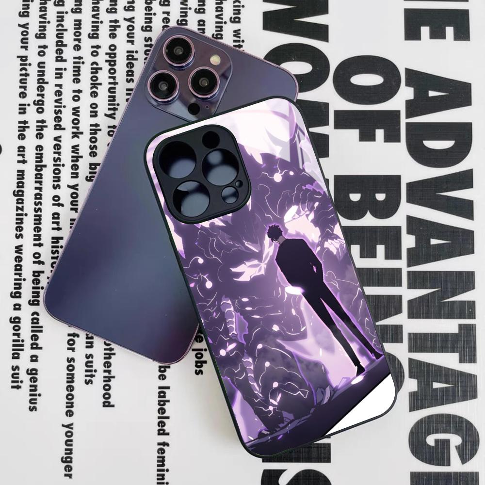 Anime S-Solos L-Levelings Handyhülle für Iphone 16 15 14 12 11 13 Pro Max Mini 8 X Xr Xs Puls Schwarze Glasabdeckung