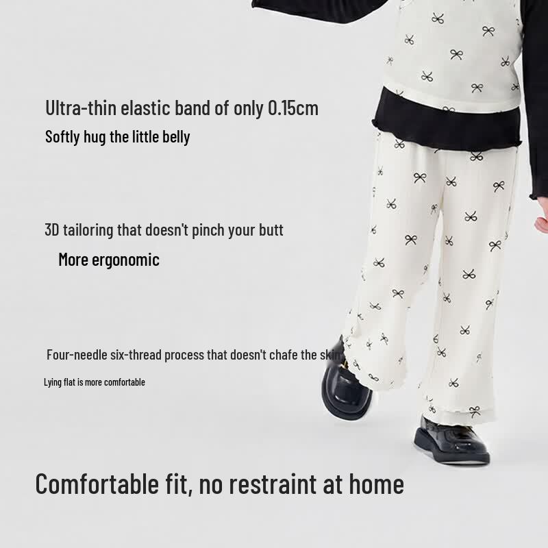 Balabala Girls' Heart Print Bamboo Blend Casual Pants