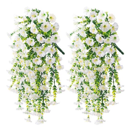 Artificial Flowers for Outdoor, Fake Hanging Morning Glory with Eucalyptus Leaves, UV Resistant Faux Plants Petunias Trailing Vines for Porch, Patio,