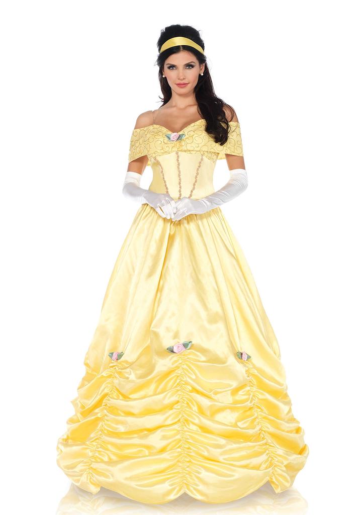 LEG AVENUE Classic Beauty Long Dress and Hair Ribbon 85550 Set, Small, Yellow,