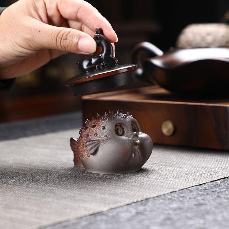 Creative Cute Lucky Bubble Fish Desktop Tea Pet,Puffer Fish Ornament Landscaping Boutique Ceremony Tea Table Decorated