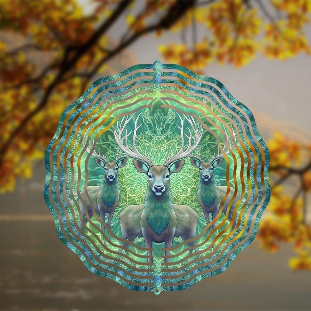 10 Inch Metal Wind Chime with Deer Design for All Seasons 360 Degree Swivel Hook Garden Decor No Electricity Needed