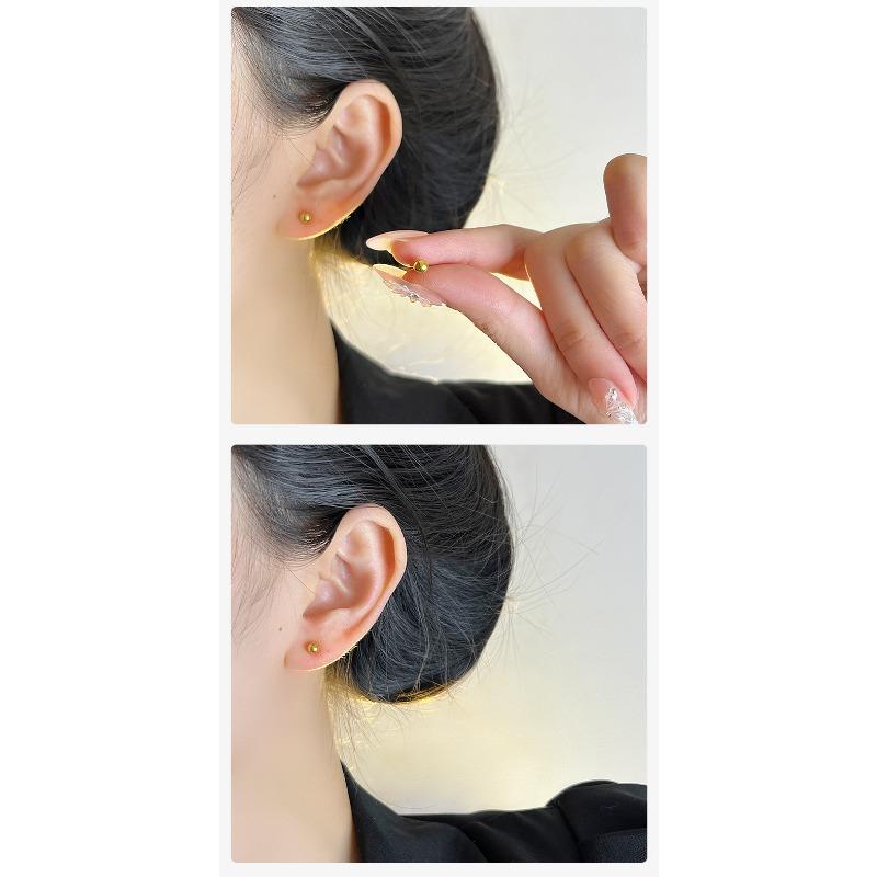 Minimalist 18k Gold Small Bean Round Titanium Steel Stud Earrings For Women