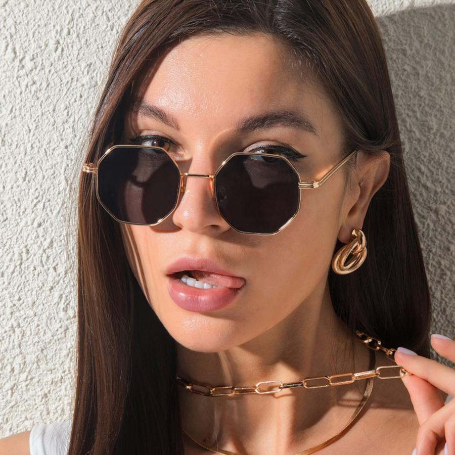Polygon Metal Sunglasses Vintage Frame For Women Sunglasses Men Luxury Brand Design Sun Glasses Women Mirror Uv400
