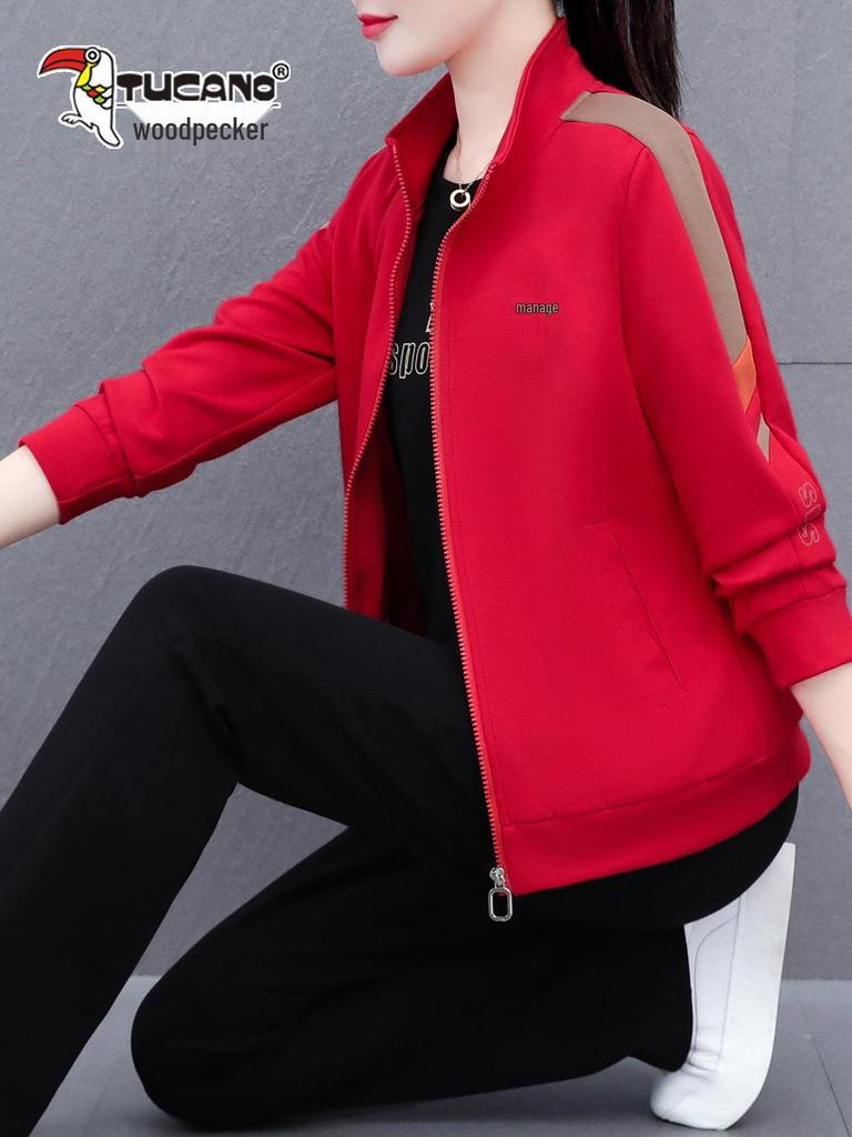 Woodpecker Casual Sportswear Three-Piece Autumn 2025 Fashionable Cardigan Set for Middle-Aged Women