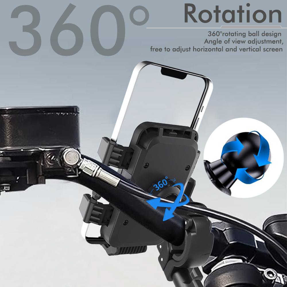 Universal Motorcycle Bike Phone Mount - 360° Rotation Anti-Shock Holder for Cycling, E-Bike & Scooter, One-Second Lock System