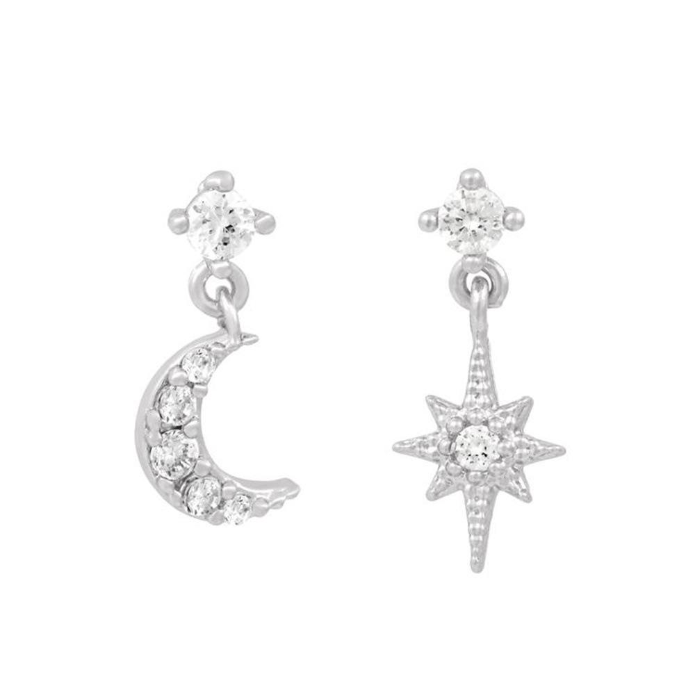 New Design Stainless Steel Cubic Zirconia Chain Stud Earrings For Women Star Moon Cartilage Earring Piercing Jewelry