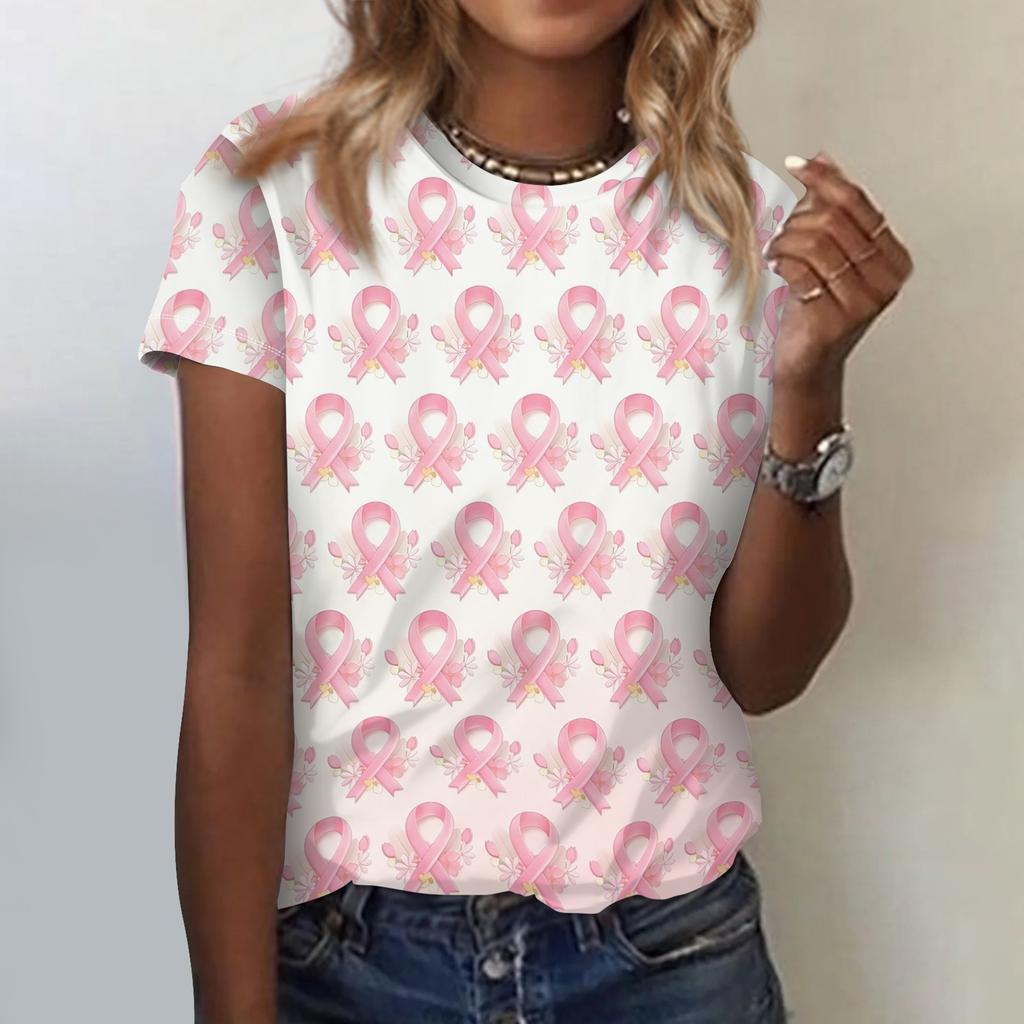 Women's Breast Printed Neck Casual T-Shirt