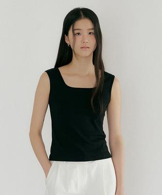 Lingseoul Square Neck Sleeveless Top-Black