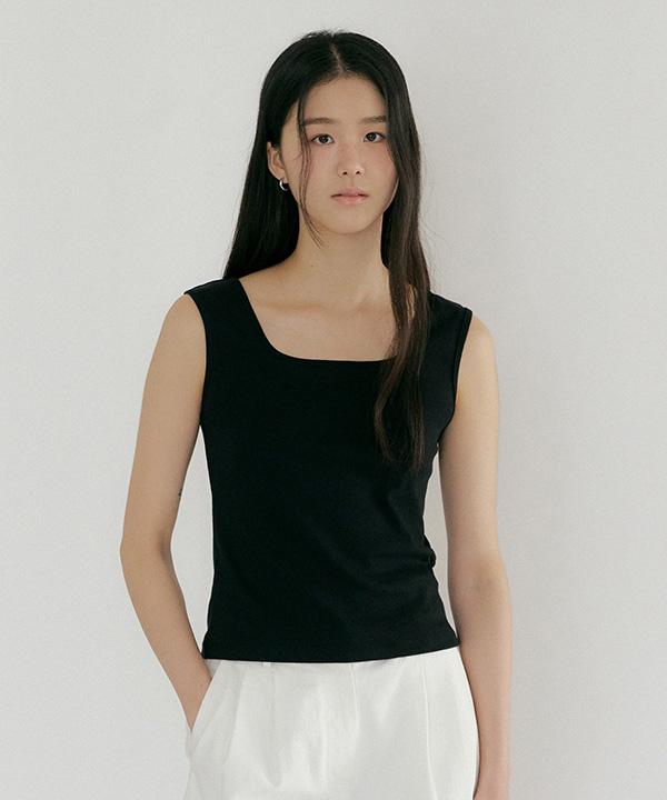 Lingseoul Square Neck Sleeveless Top-Black
