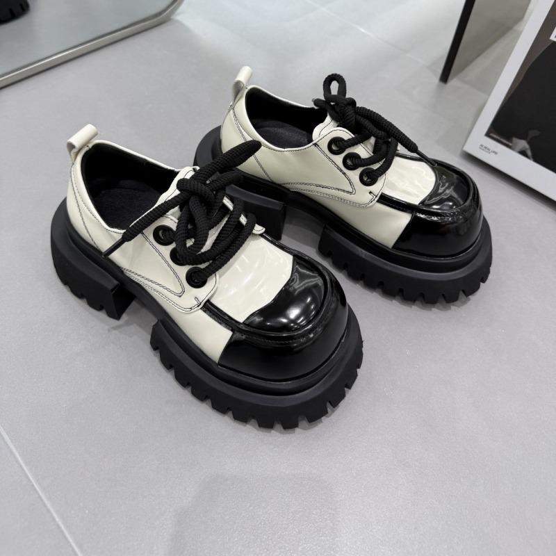Platform women's spring and autumn new height-increasing muffin lace-up color matching single shoes comfortable small leather shoes